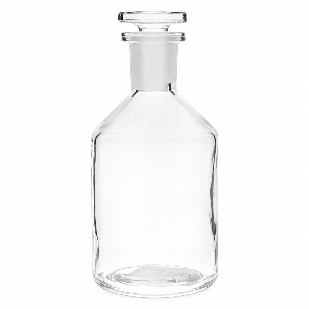 Flacon à col étroit et conique 50 ml en verre clair + bouchon de verre Flacon en verre à col étroit, 50 ml, cylindrique, transparent, avec bouchon plat en verre, de laboratoire