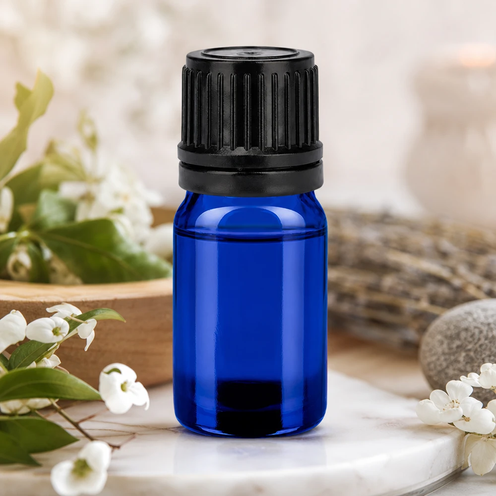 Flacon 5ml 11mm SV noir OV BlueLine UT18/5 Flacon en verre professionnel de 5ml avec effet de teinte bleue contre les effets de la lumière et bouchon solide