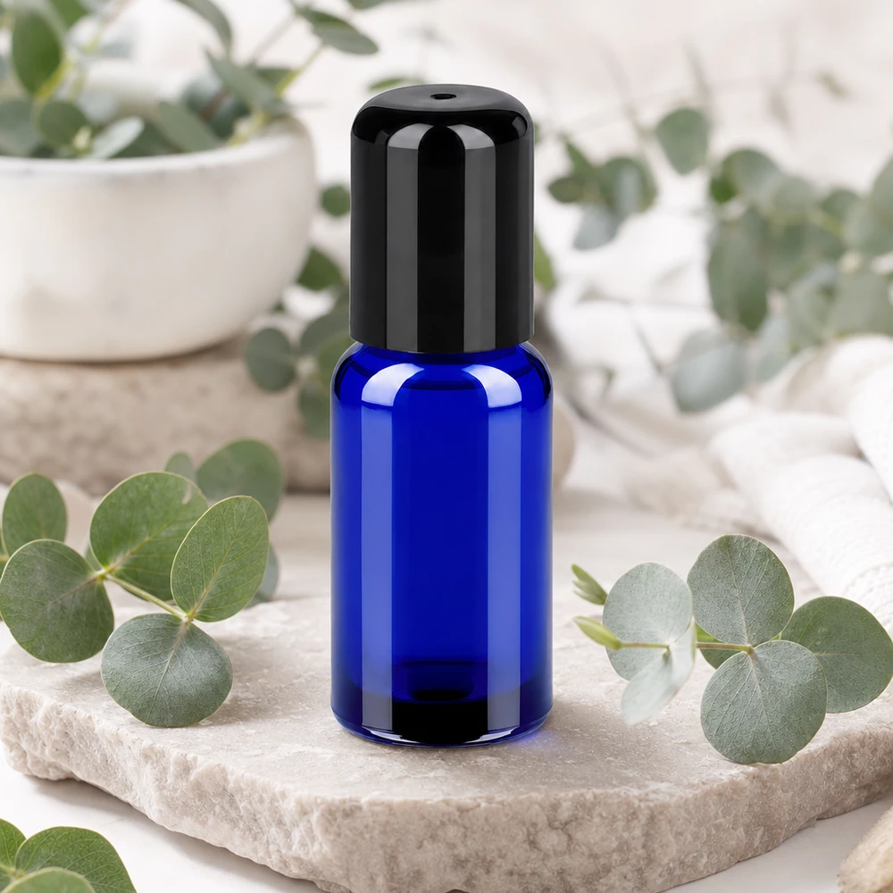 Flacon Roll-On 20ml noir STD BlueLine UT18/20 Récipient Premium Roll-On 20ml bleu profond avec protection UV pour substances sensibles