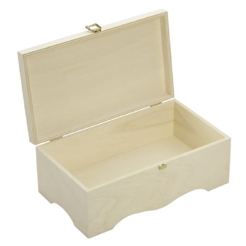 Boîte en bois (coffre) au socle travaillé 35x20x13cm (contreplaqué peuplier)