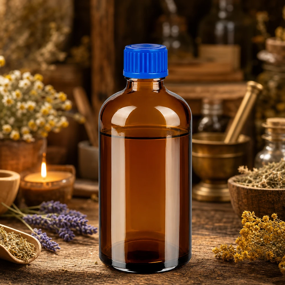 Flacon de 100ml 11mm SV bleu STD BrownLine UT18/100 Petit flacon de réserve 100ml en verre teinté idéal pour les teintures et les préparations homéopathiques
