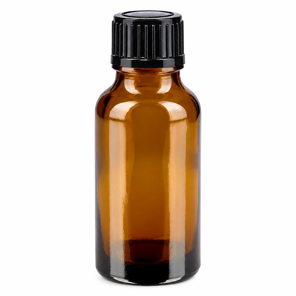 Flacon à pharmacie marron 20ml bouchon vissable noir standard Flacon en verre brun de 20 ml avec bouchon à vis noir à l'épreuve des enfants, destiné aux pharmacies
