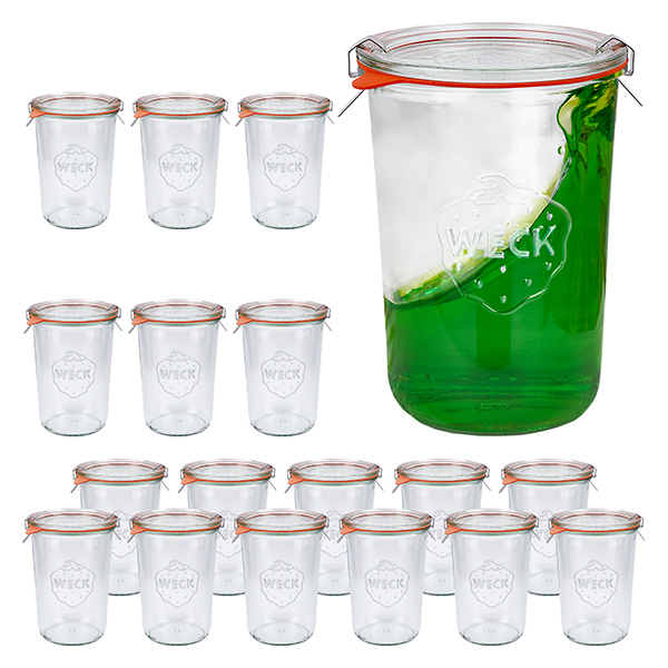 Lot de 18 bocaux Weck 850ml, 3/4L verres à pied avec 18 couvercles en verre