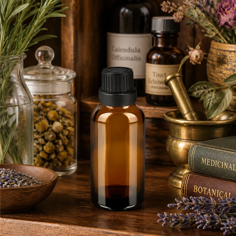 Flacon 30ml 11mm SV noir OV BrownLine UT18/30 Flacon en verre professionnel de 30 ml de qualité pharmaceutique avec bouchon noir pour les extraits de plantes médicinales