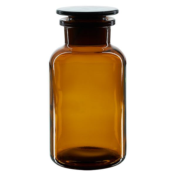 Flacon pharmaceutique 500 ml col large + bouchon verre ambré