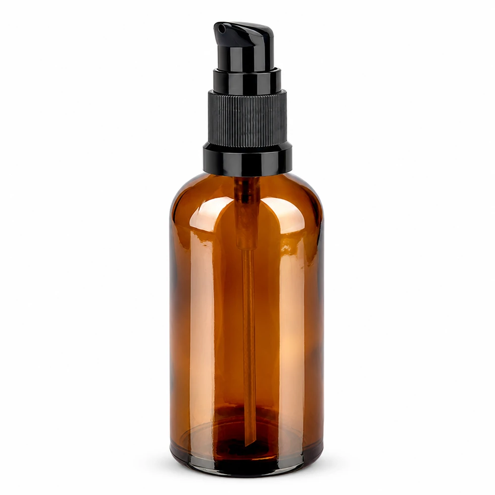 Flacon pompe 100ml noir STD BrownLine UT18/100 Flacon de pharmacie 100ml ambre avec pompe noire pour usage professionnel
