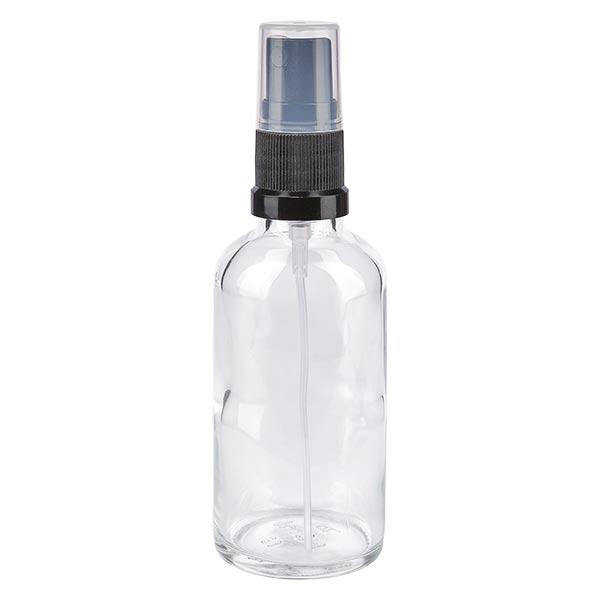 Flacon de pharmacie transparent 50ml embout spray noir Flacon de pharmacie transparent 50ml embout spray noir