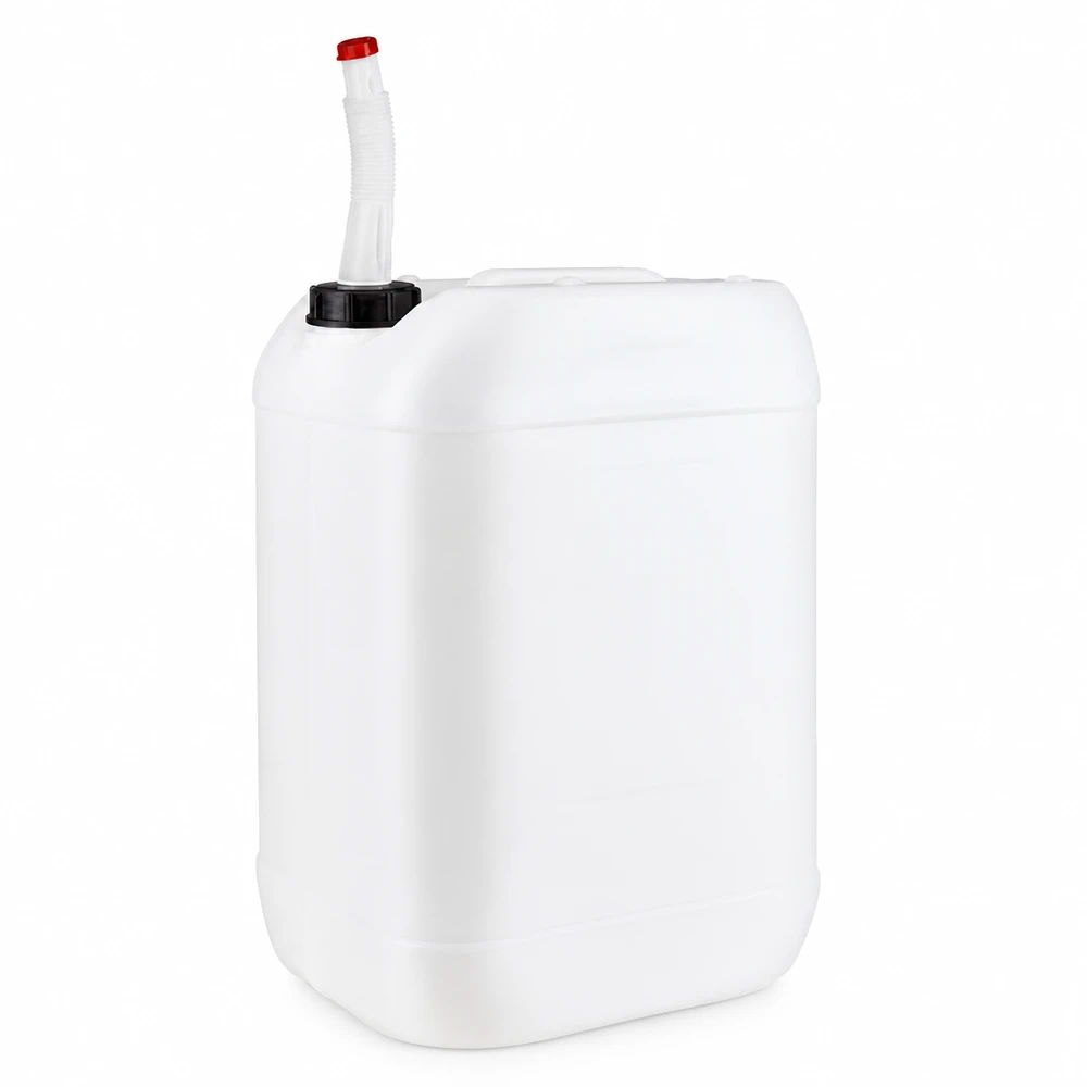 Bidon rectangulaire en PEHD de 25 L avec bec verseur souple, de qualité alimentaire