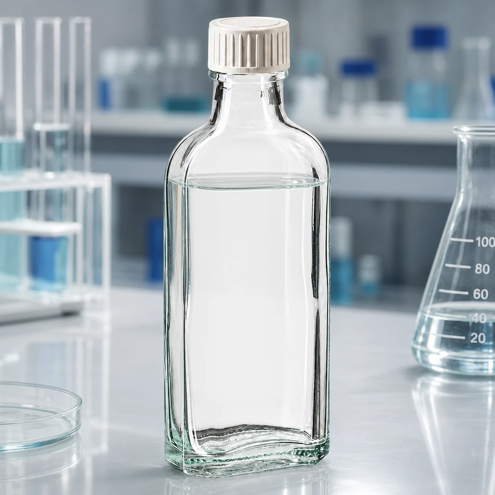 Flasque transparente de 100 ml au goulot DIN 22, avec bouchon à vis DIN 22 blanc en PP et joint mousse en PE Bouteille rectangulaire en verre transparente de 100 ml avec bouchon en plastique étanche, destinée à un usage en laboratoire