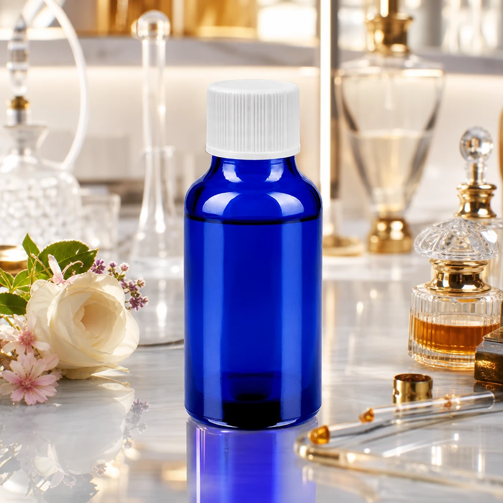 Flacon 20ml 11mm SV blanc STD BlueLine UT18/20 Bouteille à pipette 20ml bleue avec filetage UT18/20 et bouchon blanc pour un dosage précis