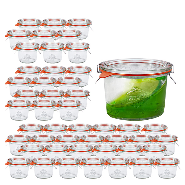 Lot de 48 bocaux Weck 80ml avec 48 couvercles en verre Lot de 48 bocaux Weck 80ml avec 48 couvercles en verre