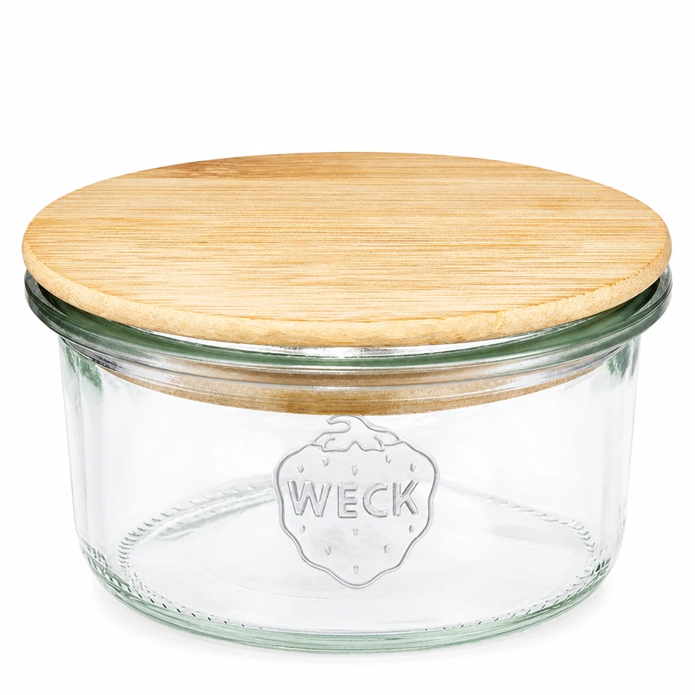 165ml bocal conique WECK RR80 avec couvercle en bois WECK Pot renversé 165ml RR80 avec couvercle rond en bois de bambou pour la mise en conserve et la conservation