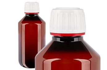 Flacons médicaux en PET brun avec bouchon blanc/rouge