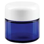 Pots en verre bleu avec couvercle blanc