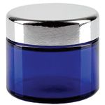 Pots en verre bleu avec couvercle argenté