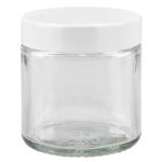 Pots en verre transparent avec couvercle blanc