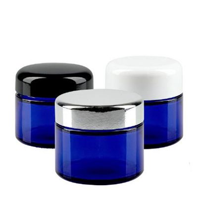 Pots en verre bleu
