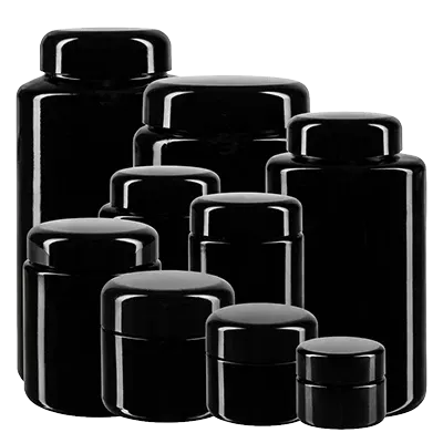 Pots en verre violet (verre Miron)