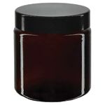Pots en verre brun avec couvercle noir