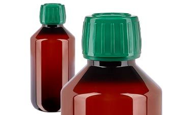 Flacons médicaux en PET brun avec bouchon vert