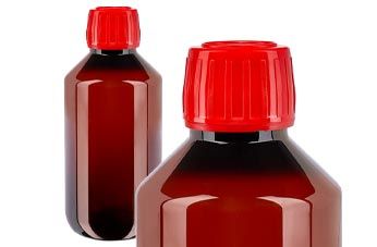 Flacons médicaux en PET brun avec bouchon rouge