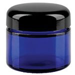 Pots en verre bleu avec couvercle noir