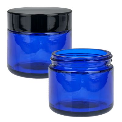 Pots en verre bleu